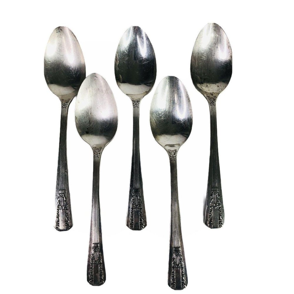 5 Teaspoons Wm A Rogers Oneida Sectional Lido Pattern Spoon Silverplate VTG Lot